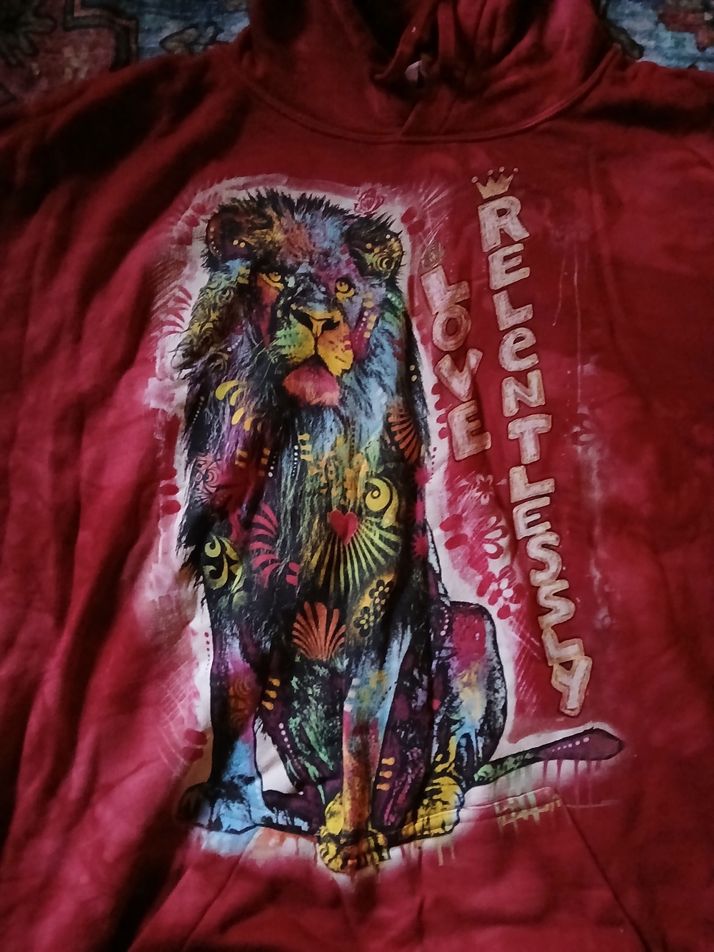 The Mountain Unisex Red Graphic Hoodie with Colorful Lion Print